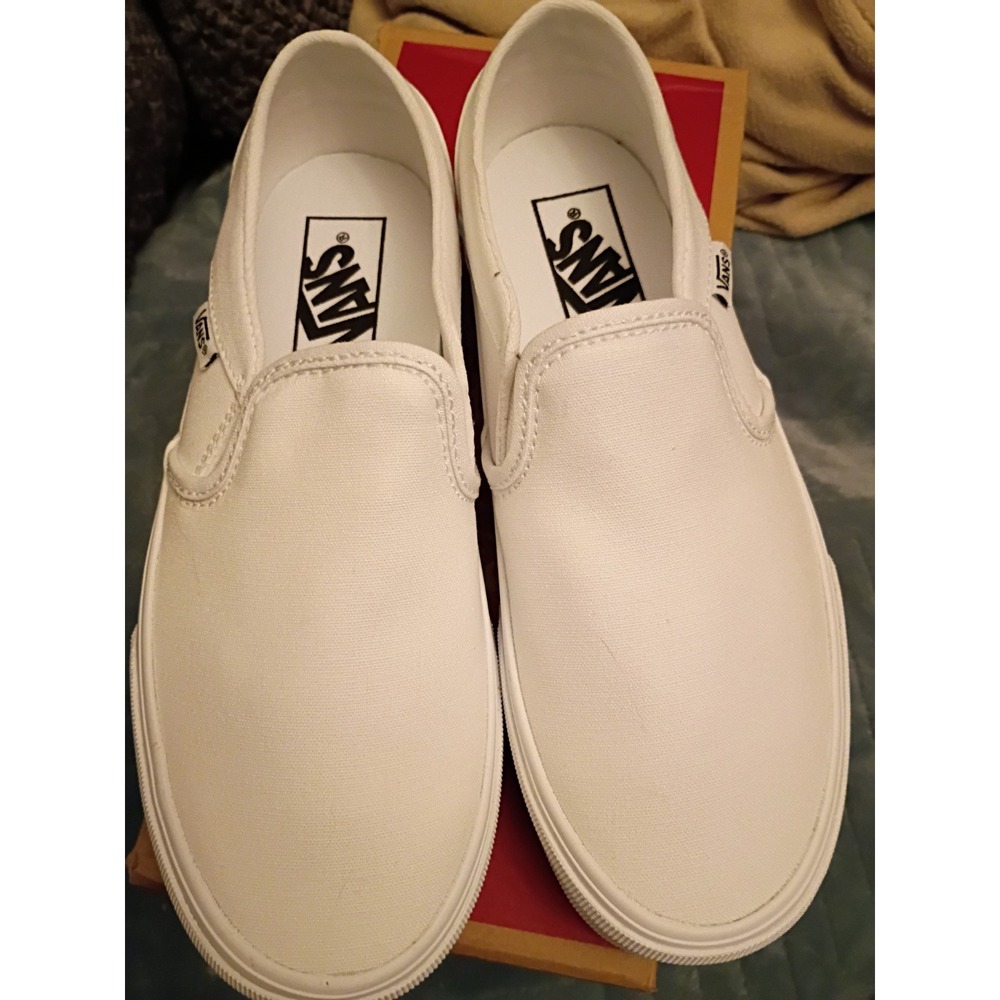 Vans Asher Canvas True White Slip-On Classic Shoes Womens Sneaker Size 6.5